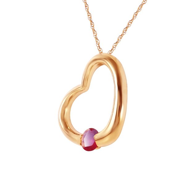 14K. SOLID GOLD HEART NECKLACE WITH NATURAL RUBY - Picture 1 of 7